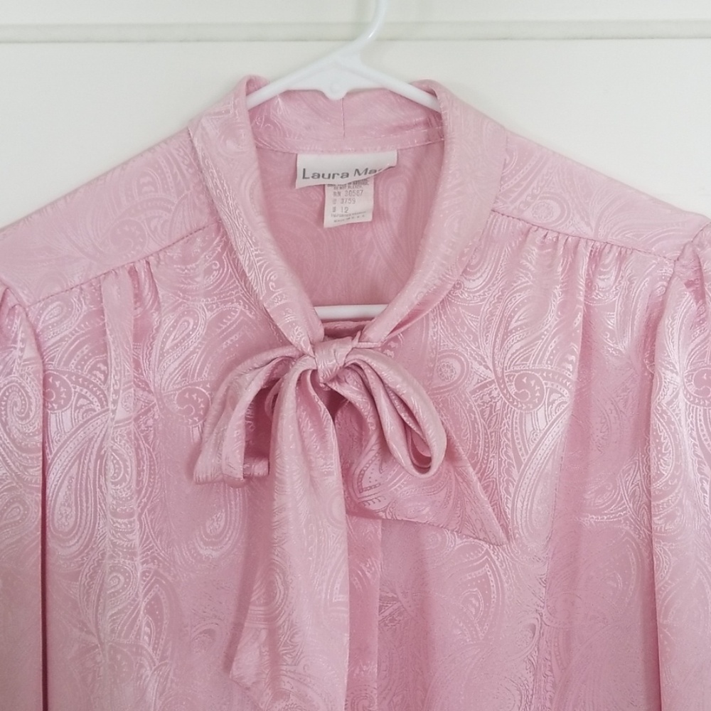 Pink Silky Vintage Bow blouse